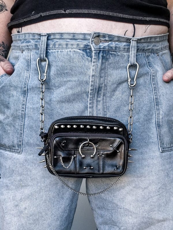 Pierced Spiked Leather Jean Bag