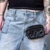 Pierced Spiked Leather Jean Bag