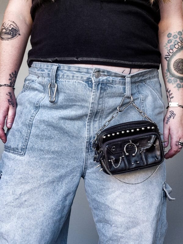 Pierced Spiked Leather Jean Bag