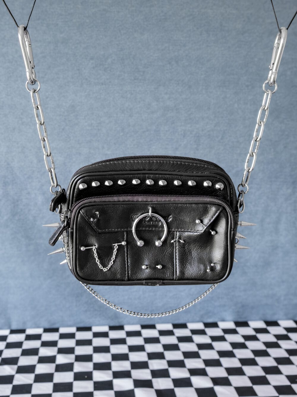 Pierced Spiked Leather Jean Bag