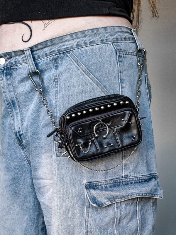 Pierced Spiked Leather Jean Bag