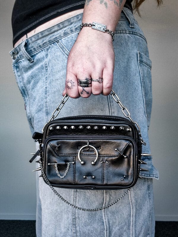 Pierced Spiked Leather Jean Bag