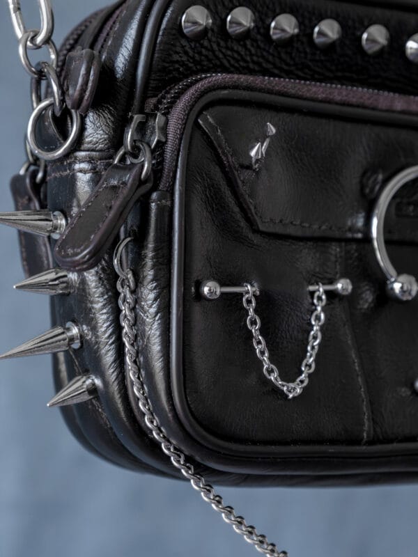 Pierced Spiked Leather Jean Bag