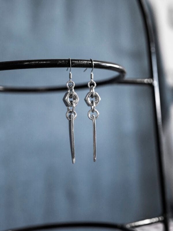 Fork Tine & Small Hex Nut Earrings