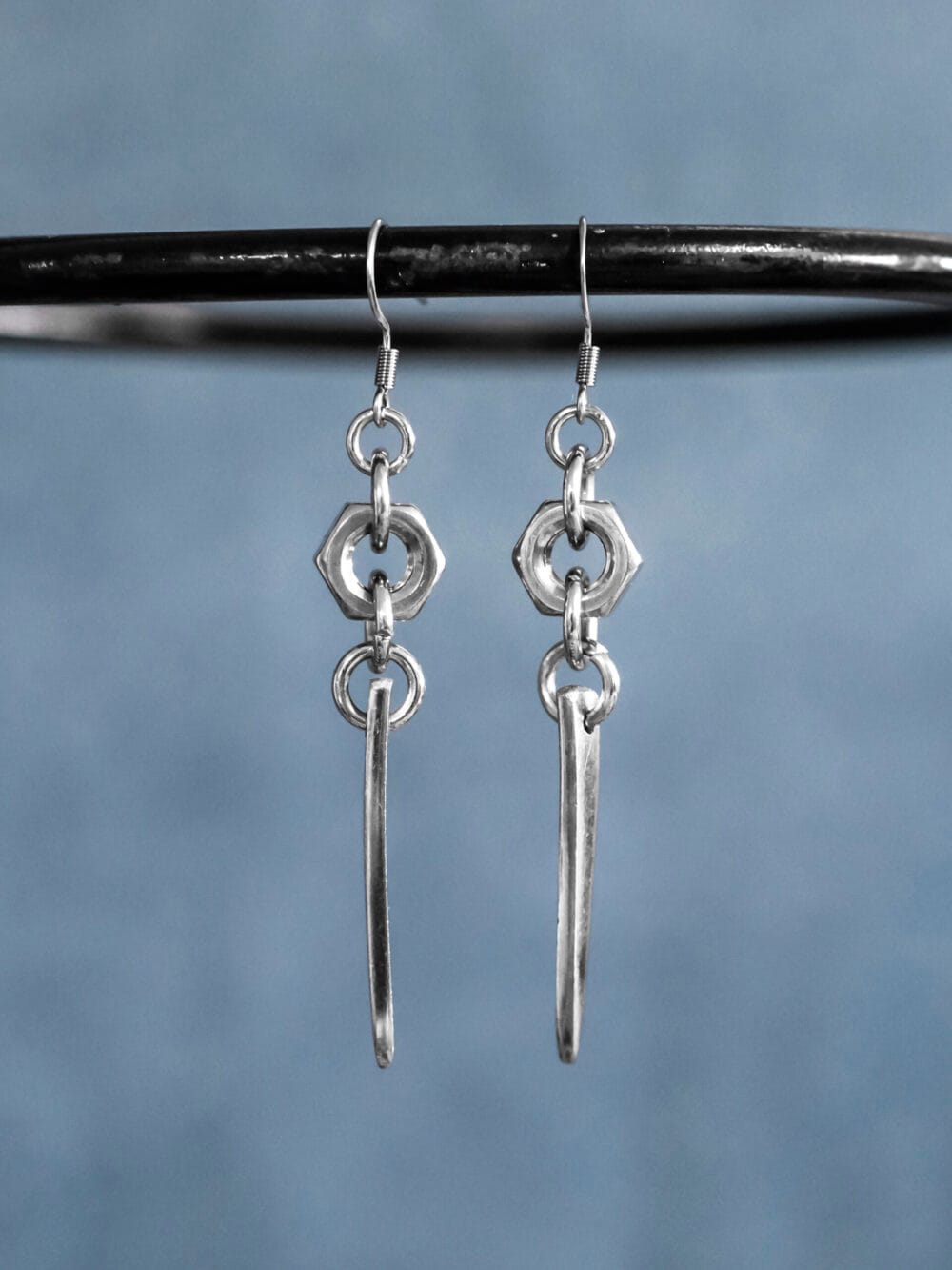 Fork Tine & Small Hex Nut Earrings