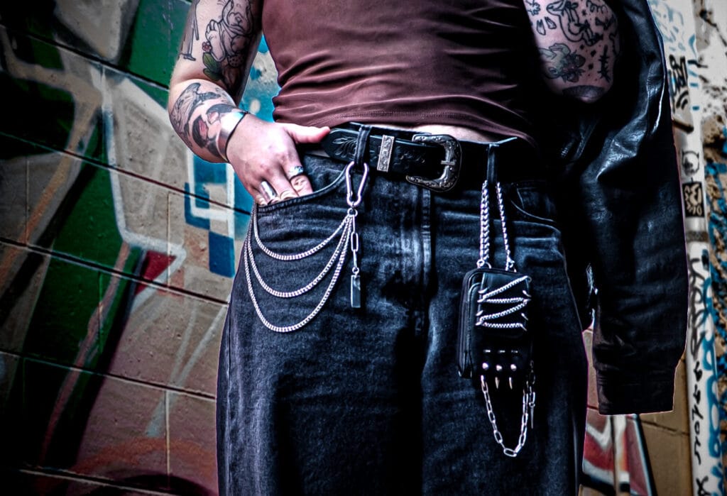 Fine Chain Leather Jean Bag